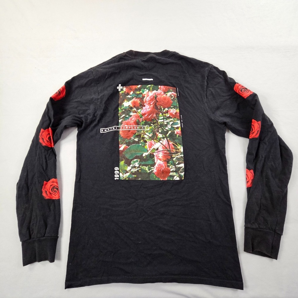 Empyre Surplus Co Roses Black Long Sleeve Cotton T-Shirt Men's S